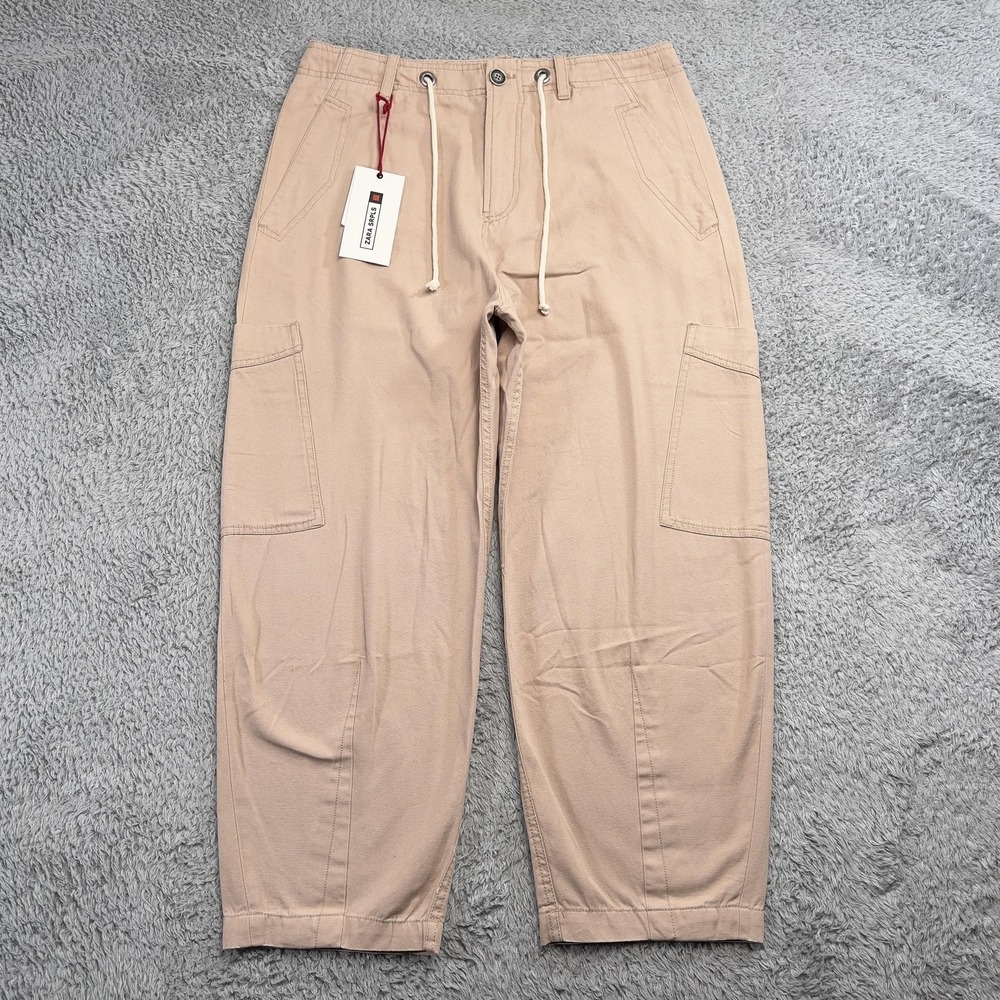 ZARA SRPLS Pants 32x25 Pink Short Cargo Relaxed Tapered Drawstring Casual Unisex